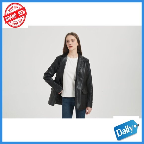 Faux Leather Blazer Jacket with Removable Belt, Long Sleeve, Regular Fit - Picture 7 of 7